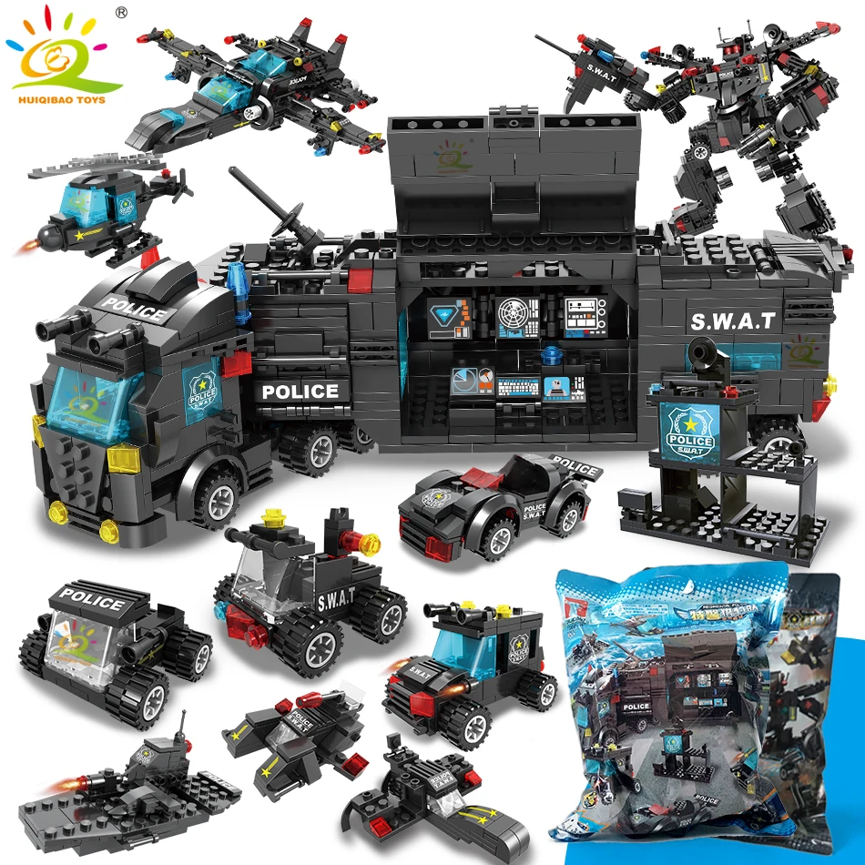 Online SWAT Polizei Station lkw modell Bausteine legoings Stadt maschine Hubschrauber Auto Zahlen Bricks Pädagogisches Spielzeug Für Kinder