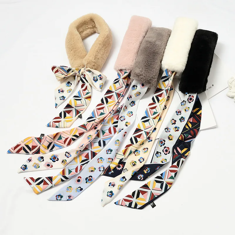 Fashion Scarf New Lace-Up Collar Korean  Of The Faux Fur Collar Stitching Autumn Winter Wild Fashion Keep Warm Scarf  WD17 (2)