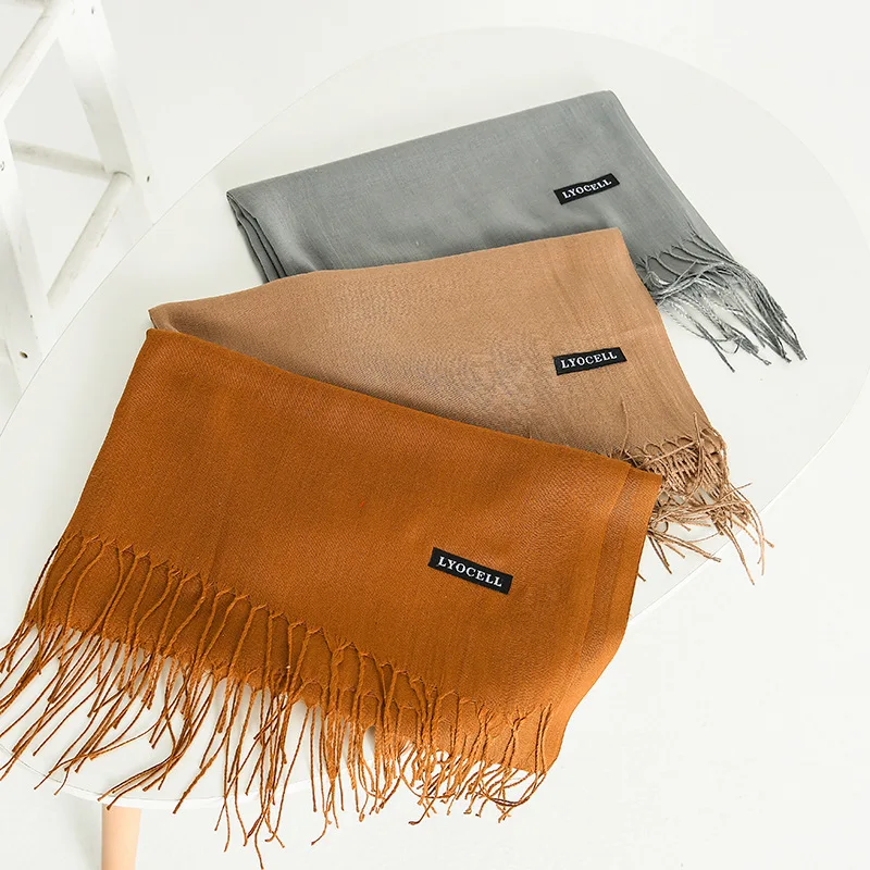 

2020 New Style for Autumn and Winter European American Style Wild Warm Fringed Shawl Cashmere Scarves Solid Color Women