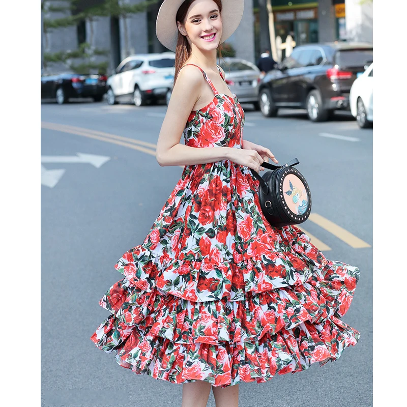 Vestidos elegantes модное дизайнерское бальное платье, женское пляжное платье на тонких бретелях с открытой спиной и цветочным принтом