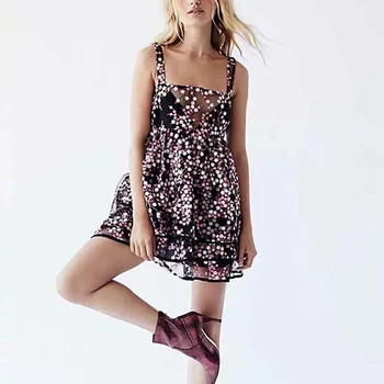 

KHALEE YOSE Floral Embroidered Mini Dress Sequin Mesh Gibson Dress Women Chic Sheer Ruffles Backless Strapless Sexy Party Dress