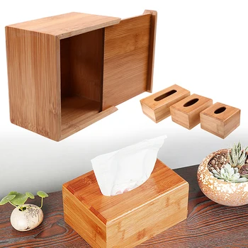 

S/L Rectangular Tissue Box Holder Bamboo Storage Paper Box Tissue Box Cover Car Woodev Napkins Holder Case Organizer Home Decor