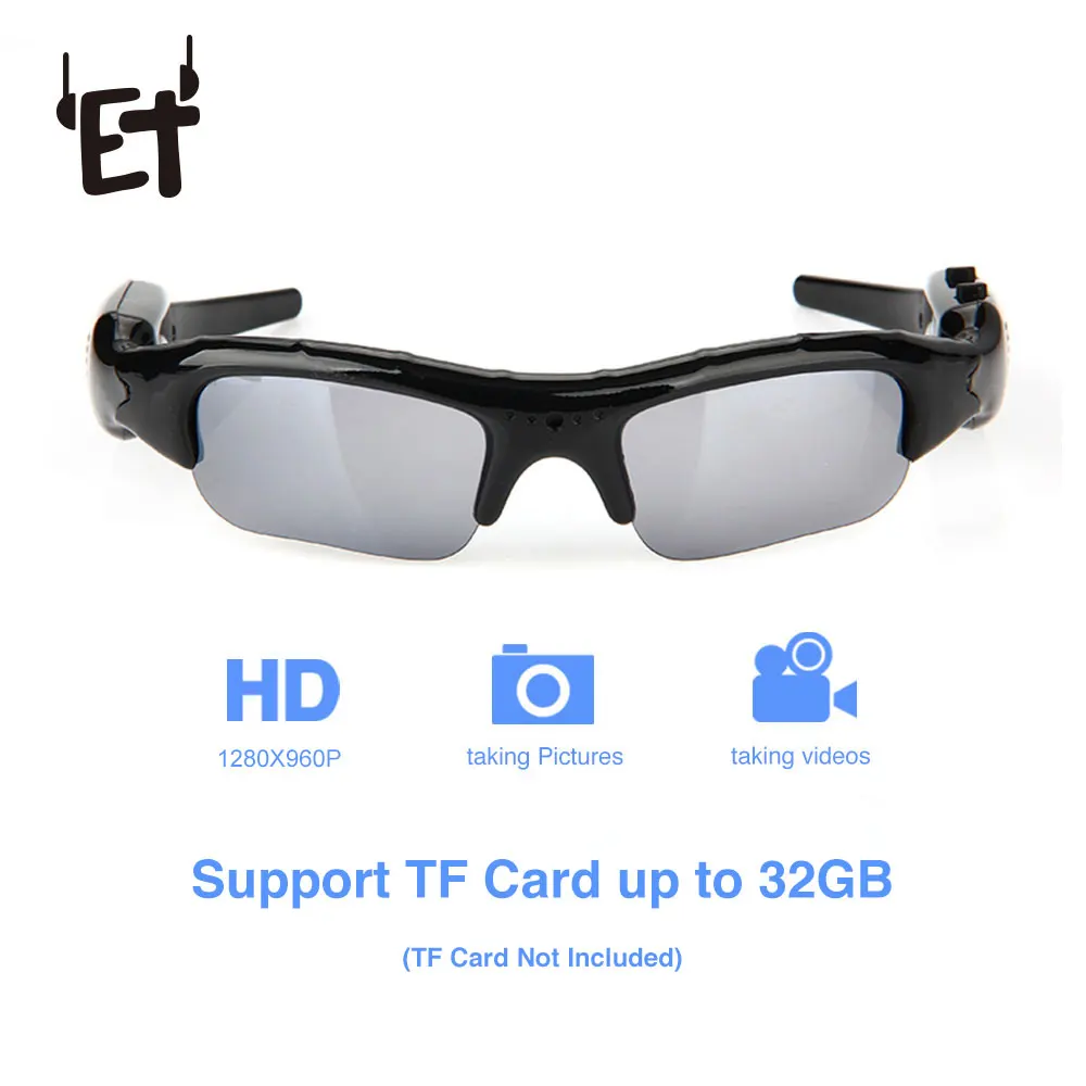 Comprar ET gafas de sol gran angular Cámara gafas miniatura DV DVR videocámara para deportes al aire libre soporte tarjeta TF para conducir gafas