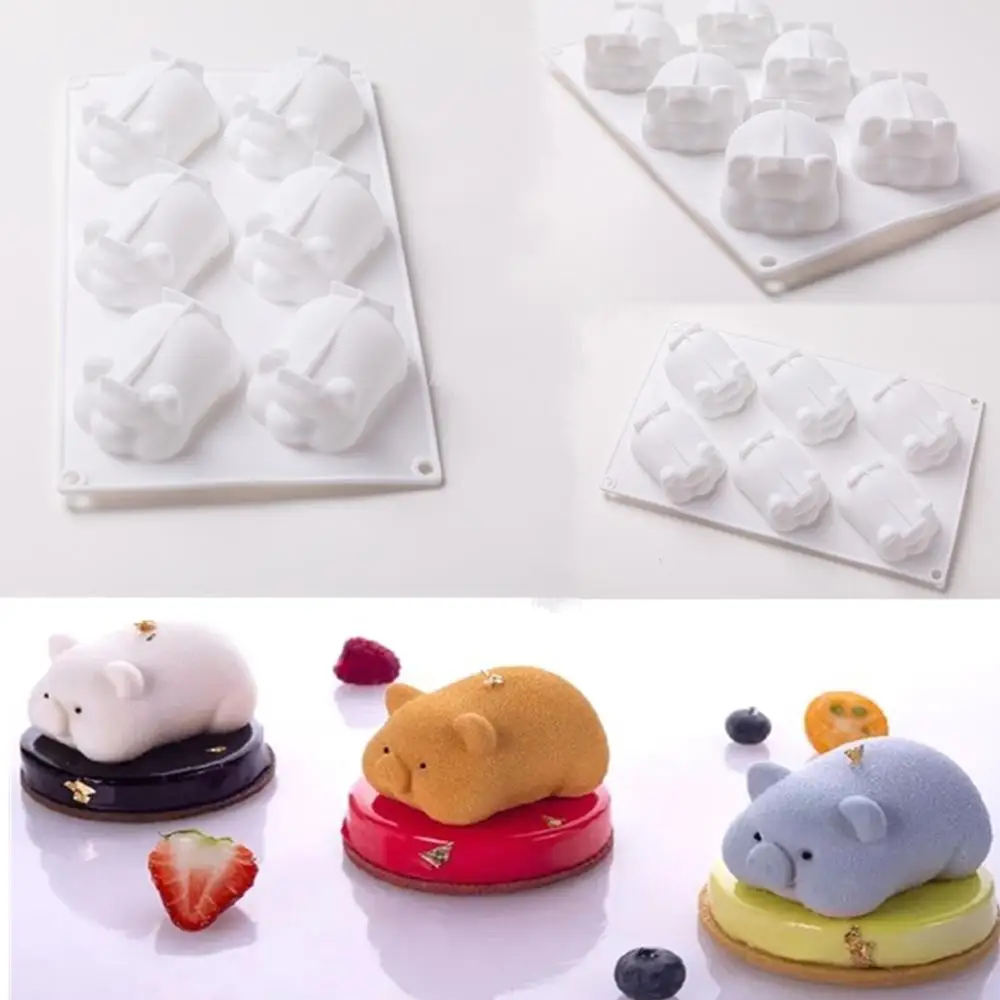 6 Piggy Large Silicone Mousse 1PC 3D Candy Ice Mold White Square Cake Dessert Baking tools Kitchen Gadgets DIY | Дом и сад