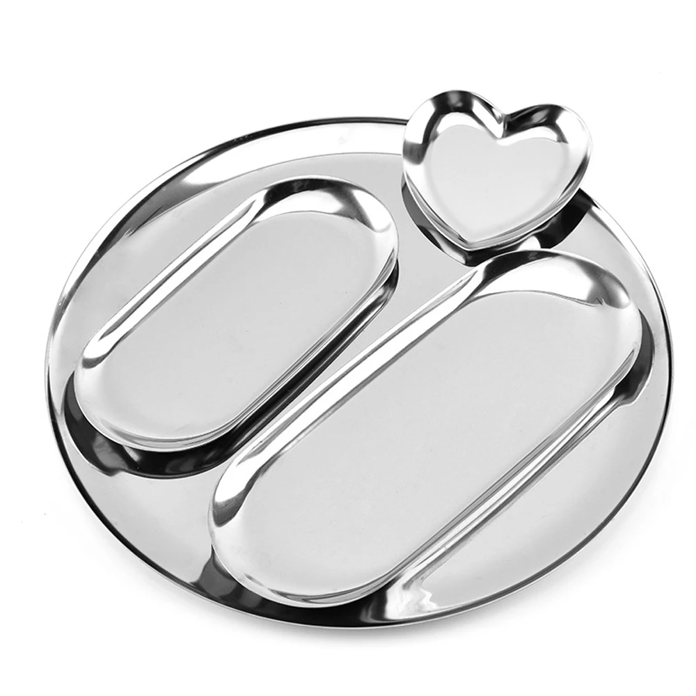 Silver 4pcs Модный цветной металлический лоток для хранения золота овальное сердце фрукты тарелка маленькие предметы ювелирных изделий дисплей лоток зеркало - Цвет: Silver 4pcs