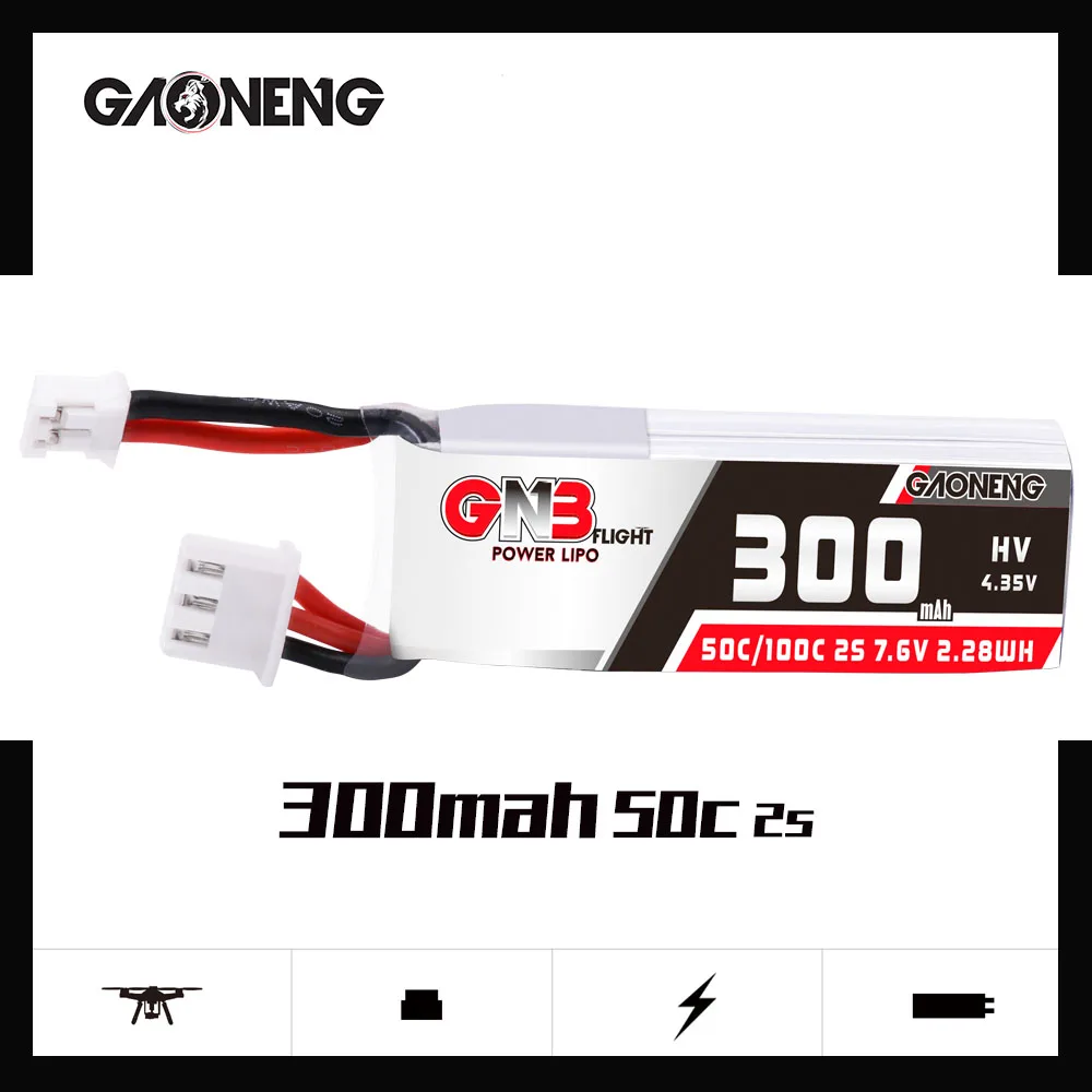 

2PCS Gaoneng GNB 300mah 2S 7.6V 50C/100C HV Lipo battery with PH2.0 Plug for EMAX TINYHAWK S Indoor Four axis BetaFPV Cine Drone