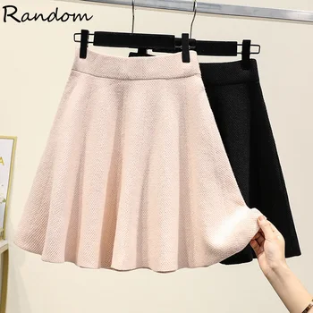 

2020 New Autumn Winter High Waist Knit Skirt Women Fashion Vintage Pleated Elascity Casual A Line Mini Skirt Plus Size Clothes