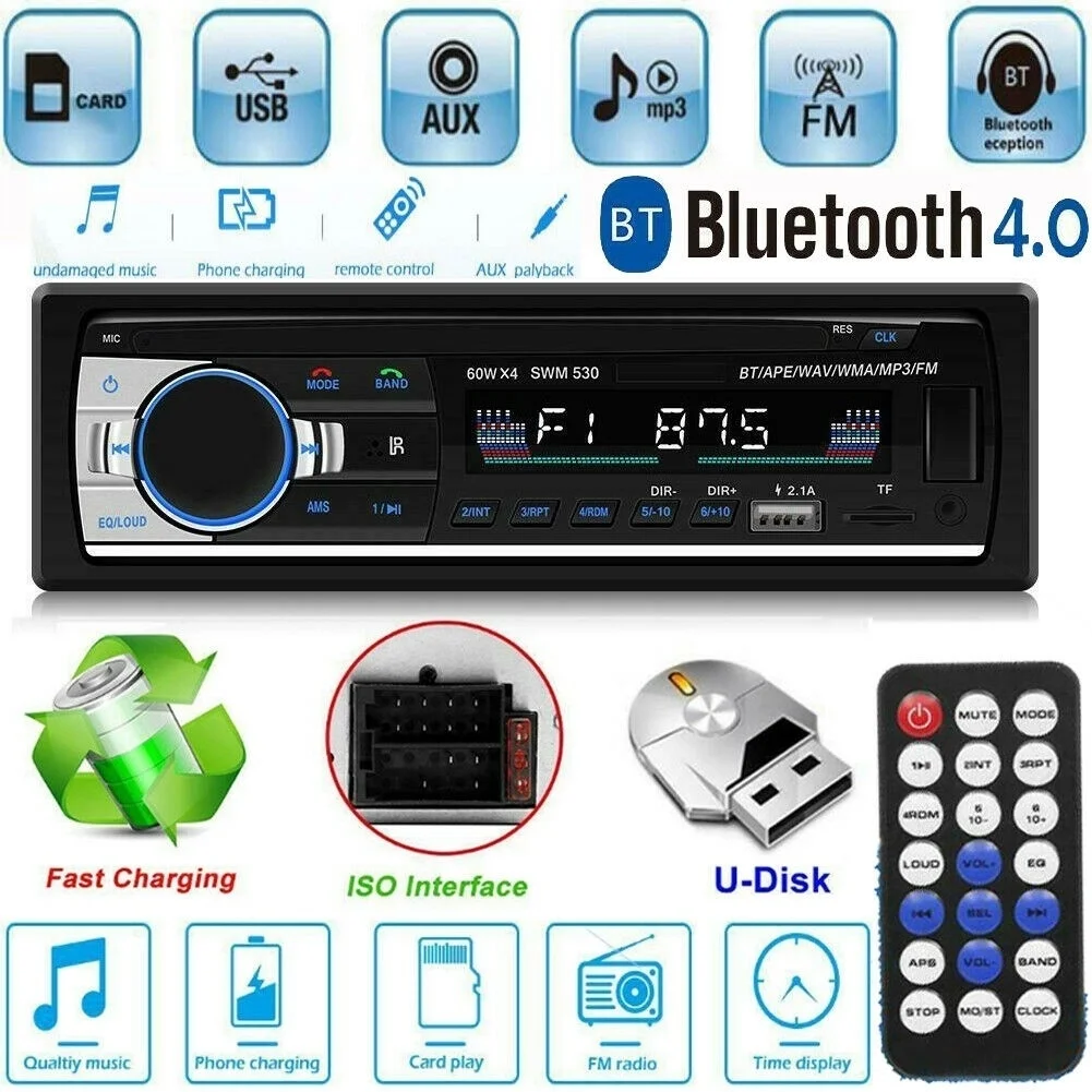 Авторадио один 1Din автомобильный стерео MP3 плеер в тире головное устройство Bluetooth USB AUX FM радио Поддержка карт памяти, и U диски - Цвет: 530