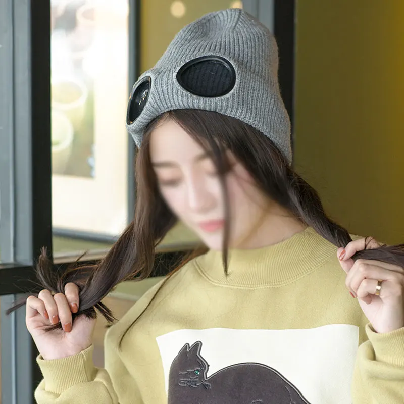Knit Winter Warm Hat Ski Cap Detachable Glasses Windproof Ski Cap Suitable For Female Male Outdoor Sports