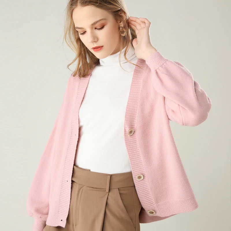 

Knit Cardigan Women 2019 Autumn New V-neck Loose acket Simple Solid Color Sweater Female