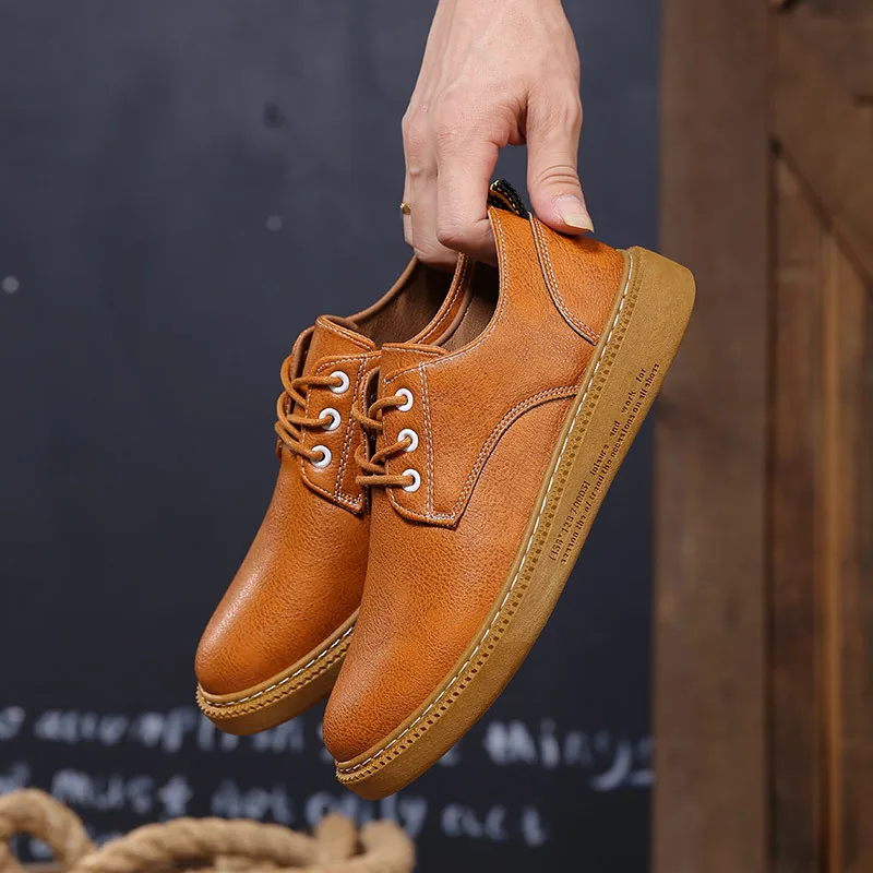 

2019 men casual shoes lace-up man shoes flats new fashion comfortable shoes solid men Leather shoes zapatos de hombre