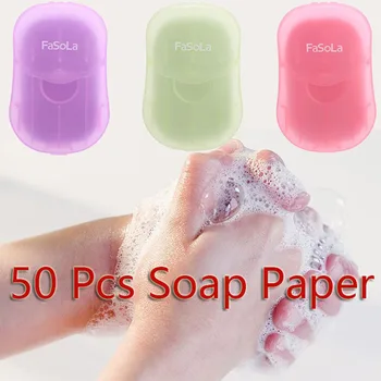

50Pcs/Box Travel Washing Hand Bath Soap Paper Scented Slice Sheets Foaming Soap For Travel Outdoor Activity