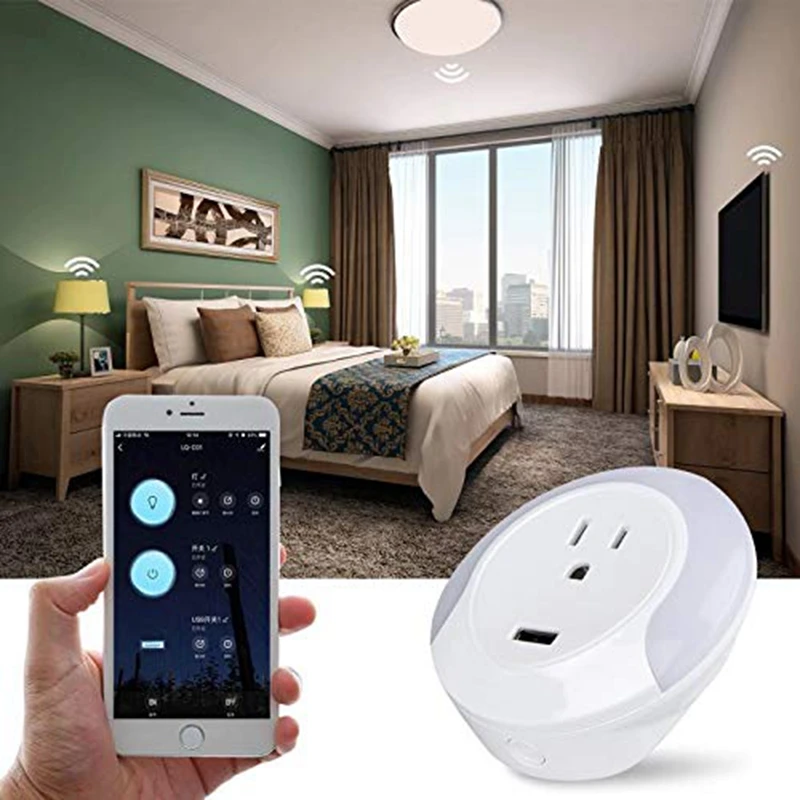 Светодиодный ночник Smart Wifi Socker с 5 в Usb зарядным портом, работает для Alexa Google Assistant Us Plug