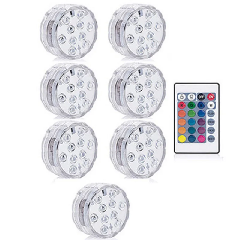 1 controller 7 light 10 LED Remote Controlled RGB Submersible Light Battery Operated Underwater Night Lamp Outdoor Vase Bowl Garden Party Decoration - Испускаемый цвет: 1 controller 7 light