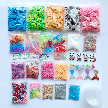 

Drop Ship 46PCS Slime Making Kit Foam Ball Plastic Beads Sponge Strip Gold Powder Slime Box Fruit Slices DIY Material Kids Gift