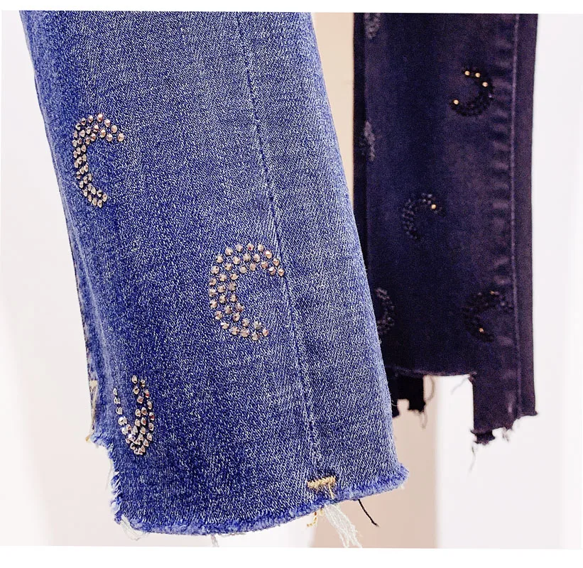 Весна-Осень, хит, модные джинсы с бриллиантами, женские Стрейчевые узкие джинсы с высокой талией