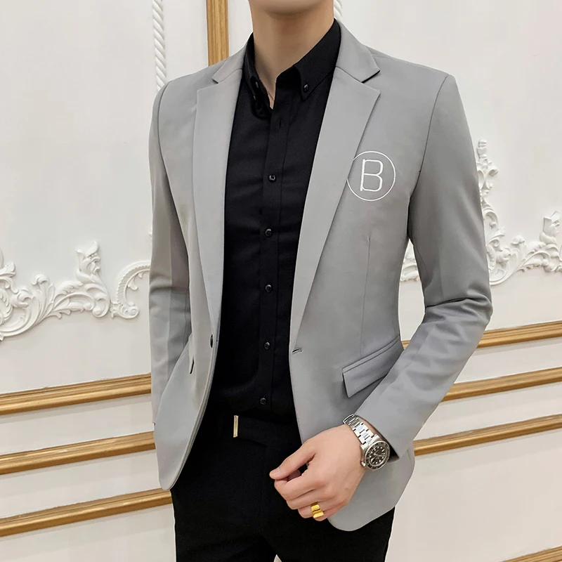 

Letter Embroidery Mens Jacket Slim Fit Sleeve Small Suit Veste Costume Homme Blazer Masculino Man Blazer Hombre Men Blazers 2018