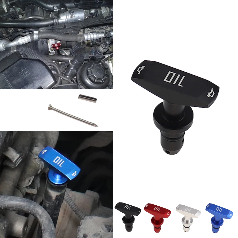 Óleo do carro dipstick puxar lidar com óleo do motor pullhandle alumínio boleto preto azul vermelho marca nova universal substituição automóvel-0