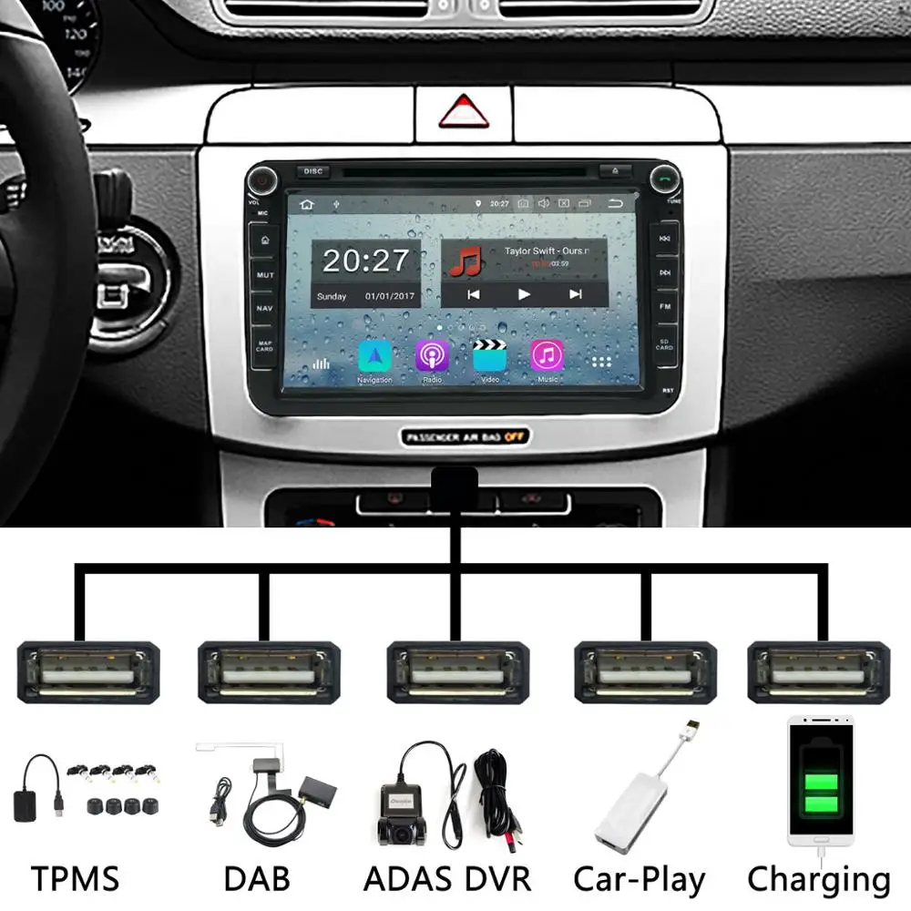 Автомобильный DVD плеер PX6 Восьмиядерный Android 9 0 4 Гб + 64 ГБ 5 USB для VW Polo sedan 6 Touran Jetta