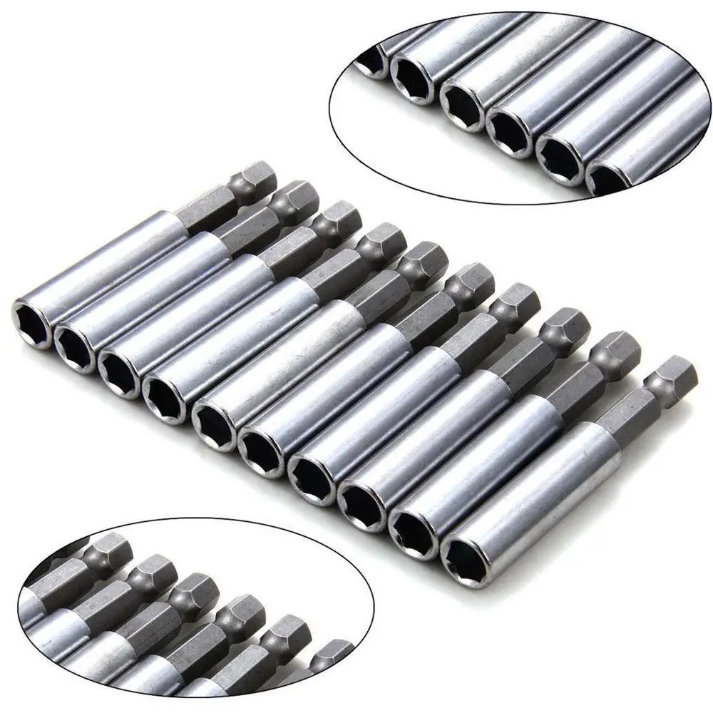 

10Pcs/set 60mm Magnetic Screwdriver Extension Bit Tips Holder 1/4in Hex Shank Set (Silver Color)