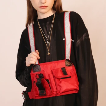 

Tactical Vest Chest Bag for Men Reflective Strap Adjustable Chest Front Pack Fanny Pack Men Streetwear Kanye Waistcoat Male