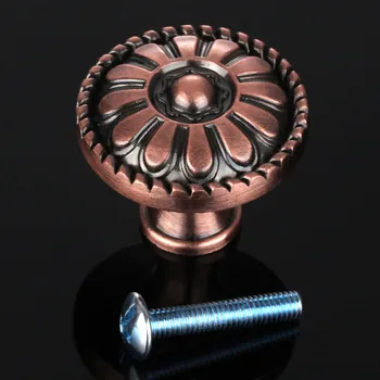 1set Alloy Furniture Cabinet Knobs Flower Handles Cupboard Drawer Wardrobe Kitchen Door Pull Antique Bronze Red Brass wscrew