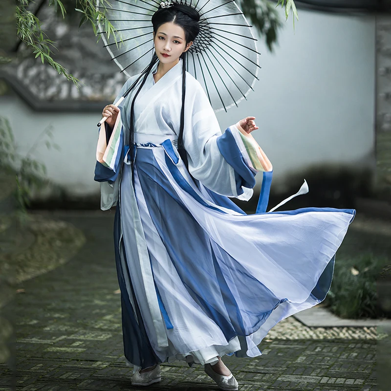 Весенне летнее платье Hanfu одежда Феи для женщин Вэй Цзинь династия Восточный