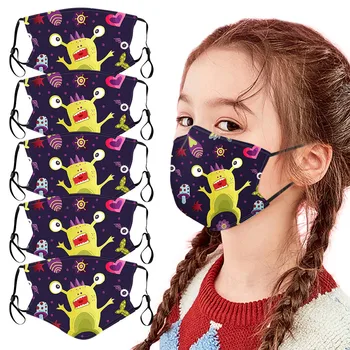 

5pcs Children Mask Breathable Halloween Printed Washable Reusable Dustproof Mask Outdoor Cycling Funny Comfortable Mask Mascarar