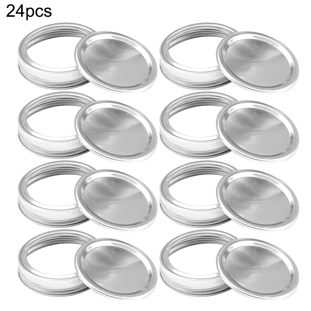 

Stainless Steel Split-Type Polished Mug Cup Cap 24PCS For Mason Jar Lids with Discs Kitchen Anti Rust Storage Cannings Covers