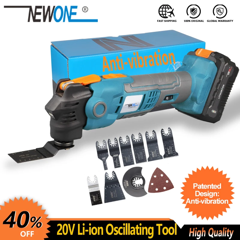 

NEWONE 20V Li-ion Cordless Quickchange Oscillating Tool Anti-Vibration Patented Design Electric Trimmer Renovator Quick-release