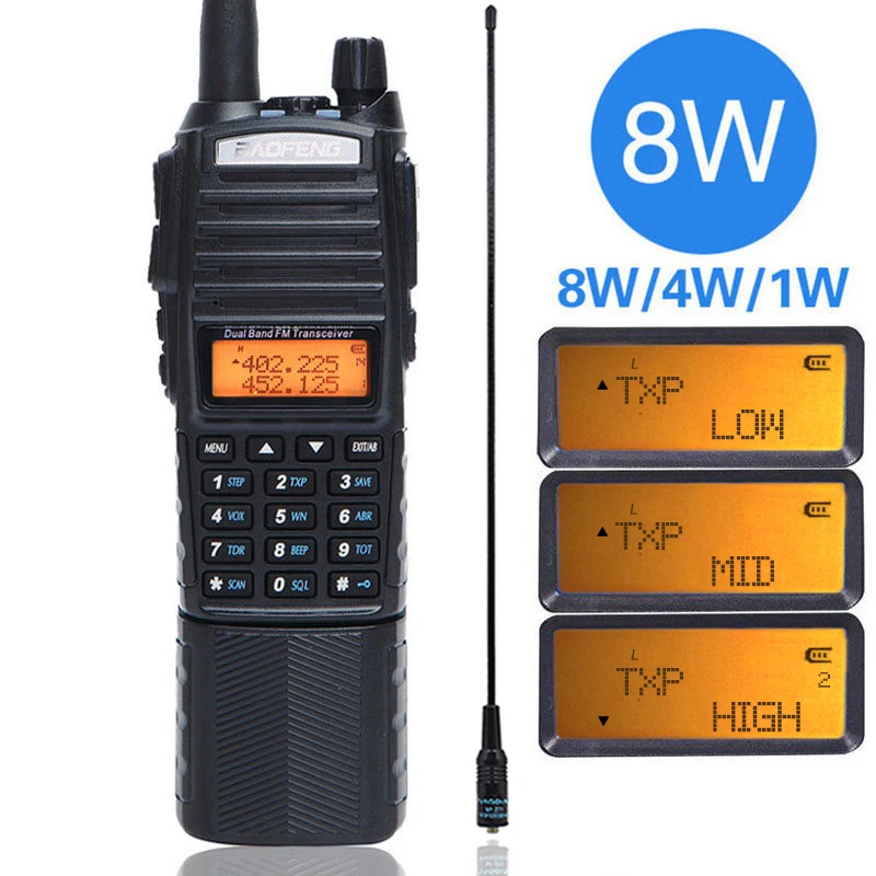 Baofeng UV-82 8 Вт мощная рация UHF VHF Двухдиапазонный 3800 мАч с разъемом постоянного тока