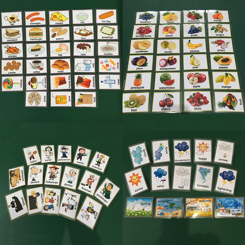 Montessori de Aprendizagem Educativo para a Criança Frutas Alimentos Tempo Profissão Crianças Inglês Palavra Bolso Cartão Flashcard Cedo Brinquedo 82pcs - 2 Computers & Electronics
