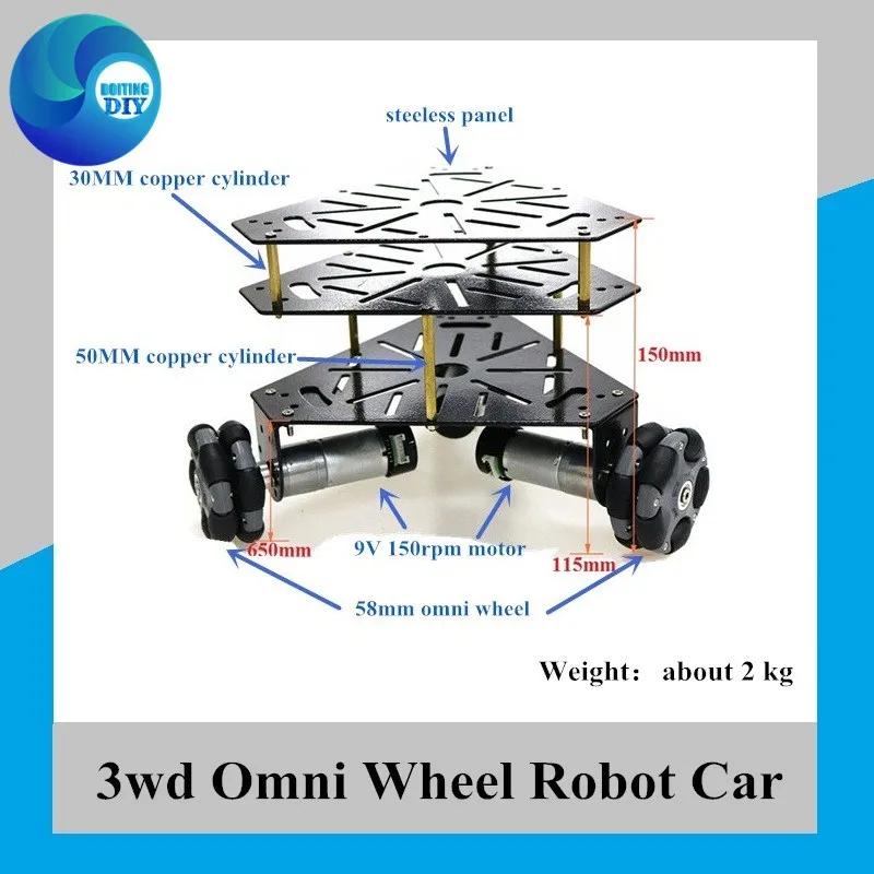 3WD Omni Wheels Robot Car Chassis Stain Steel Frame With 3pcs DC 9V Motor For DIY Toy Owi Competition | Игрушки и хобби