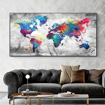 

Colorful World Map Canvas Painting Posters and Prints Abstract World Map Wall Pictures for Living Room Decor Unframed