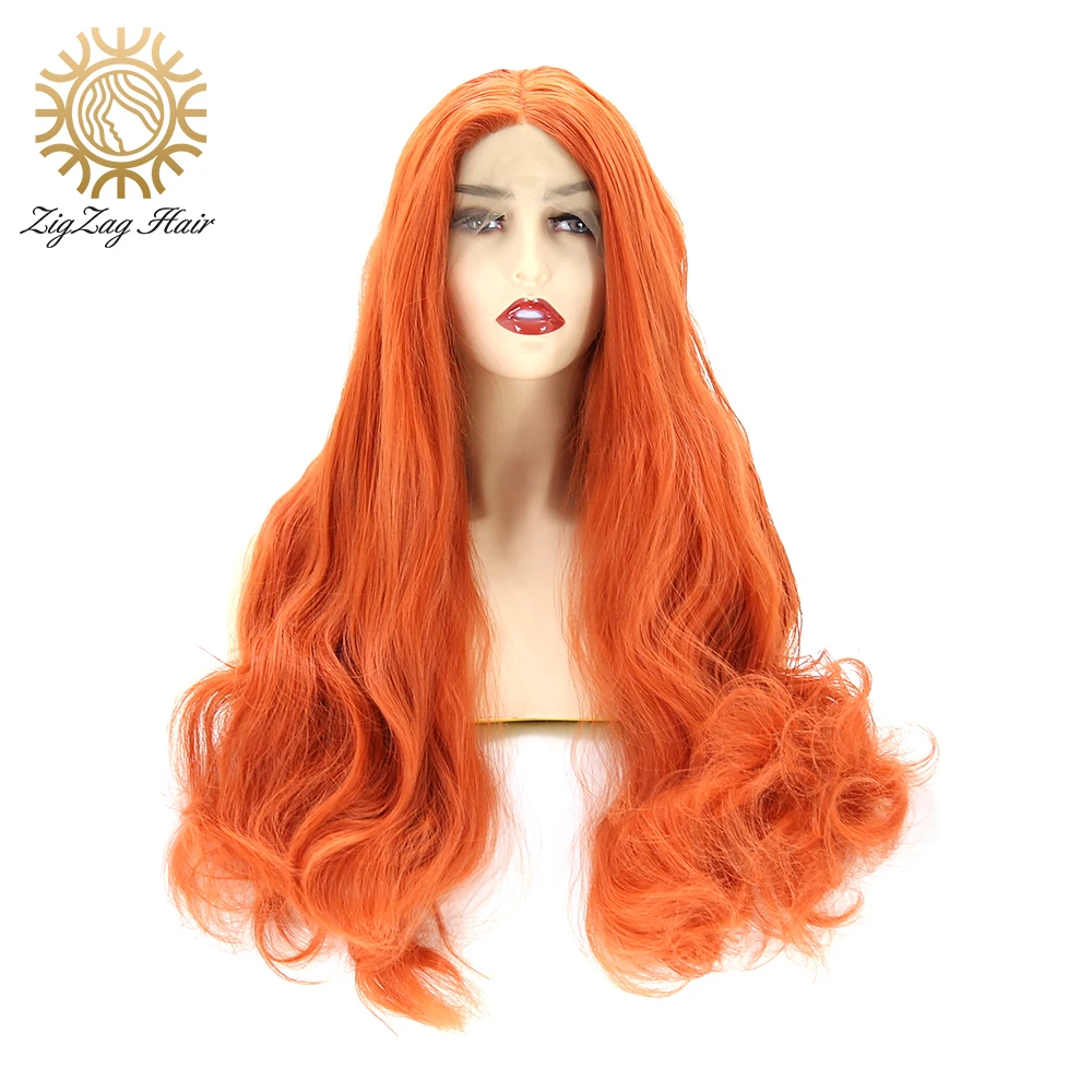 

ZigZag Passion Orange Color Body Wave Synthetic Hair Lace Wigs for Women Long Natural Heat Resistant Fiber Hair Wavy Cosplay Wig