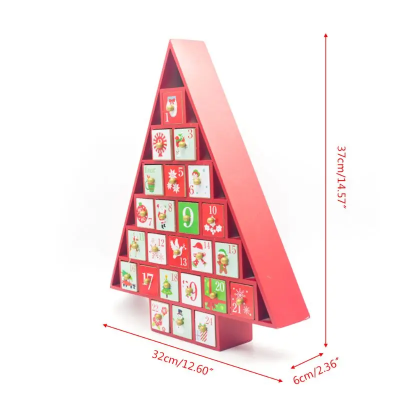 Christmas Wooden Tree Countdown Advent Calendar 25 Drawers Candy Gift Holder