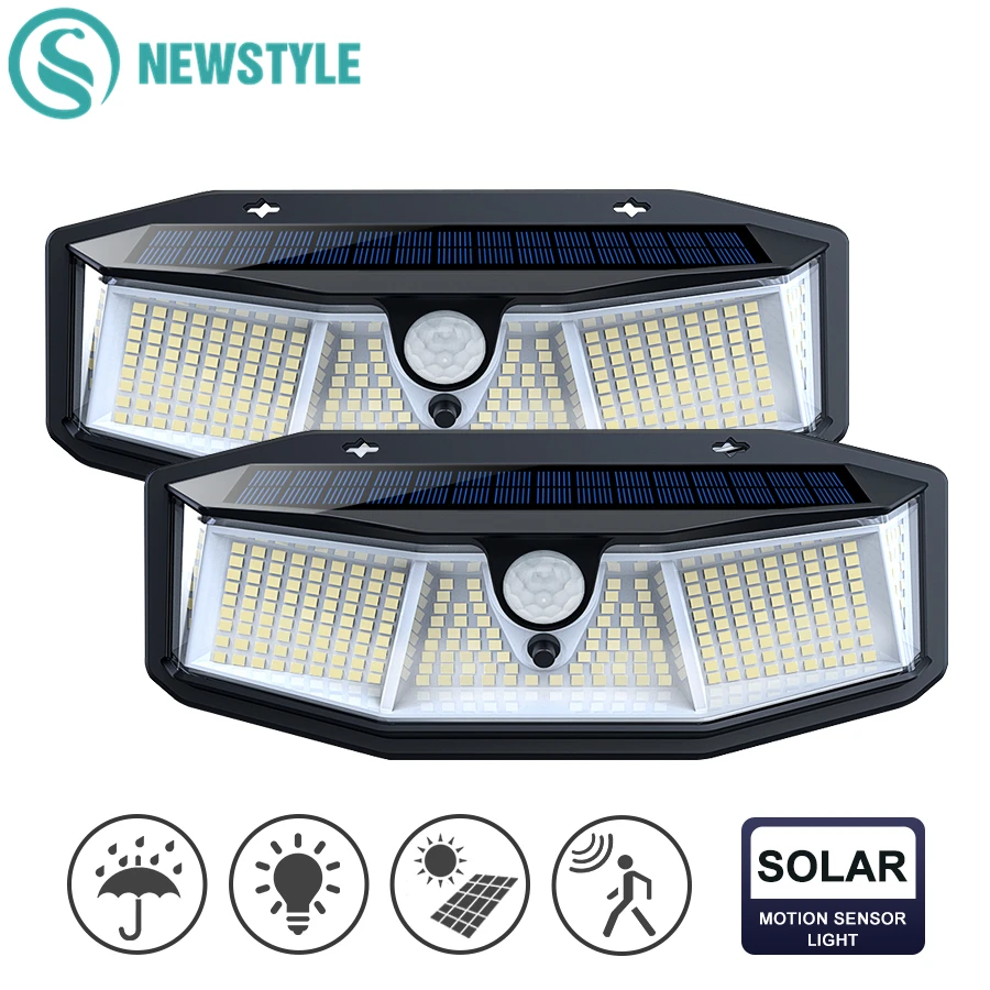Outdoor 308 LED Solar Lights Motion Sensor Outdoor Lighting Waterproof Solar Powered Lamp for Garden Decoration Street Wall Lamp