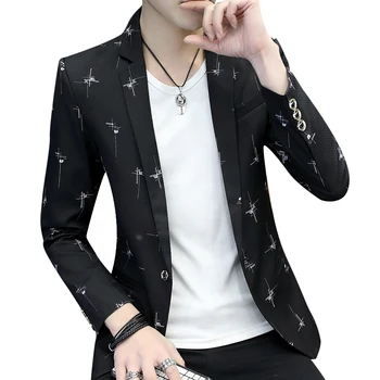 

5XL 6XL de moda para hombre, chaqueta de otoño, chaqueta informal ajustada trajes con estampado, con bolsillos de manga larga