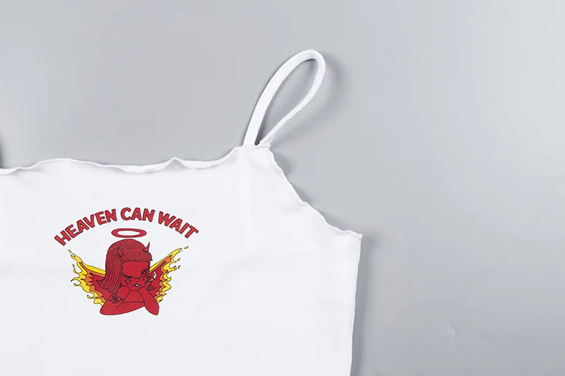 ArtSu женский белый сексуальный укороченный топ с принтом демона Camis Летние повседневные топы с открытыми плечами Cami укороченные Harajuku уличная ASVE20503