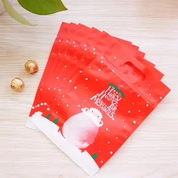 

100/50 PCS Xmas Theme Safe Plastic Takeaway Bags Food Service Bags Bakery Bags Take Out Bags For Bread Dessert Cookies Pastries