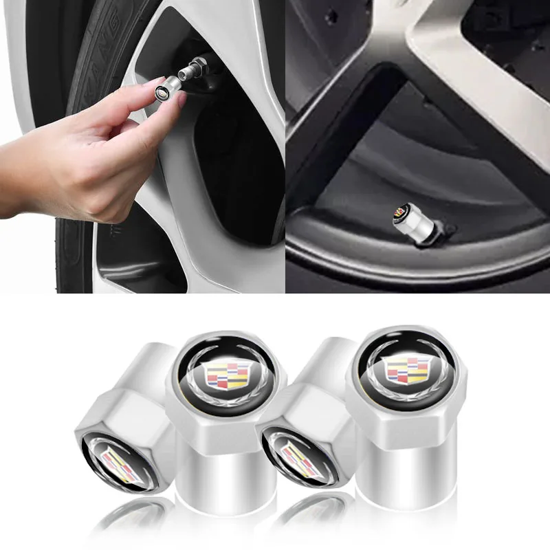 4pcs Car tire valve cap metal silver door core hexagonal auto parts for Cadillac cts seville ats srx eldora xt4 ct5 slr sts ext |