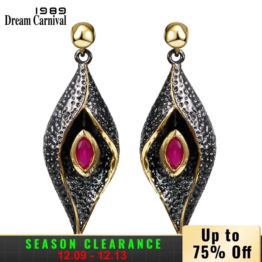DC1989 Red Evil eyes Long Drop earrings Black Gold Plated Red Bezel setting Cubic Zirconia Brass Lead free earrings(SE3321