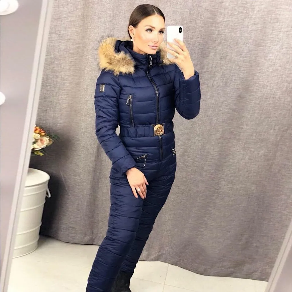 Женский Одноцветный комбинезон с капюшоном, элегантный теплый лыжный костюм на молнии, комбинезон, зимний костюм, весна-осень, новинка, простота, модное пальто