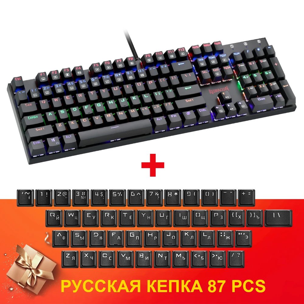 Redragon K565 Радужная USB Механическая игровая клавиатура алюминиевый синий переключатель эргономичная светодиодная подсветка 104 клавиш Проводная компьютерная игра - Цвет: K565Rainbow RU
