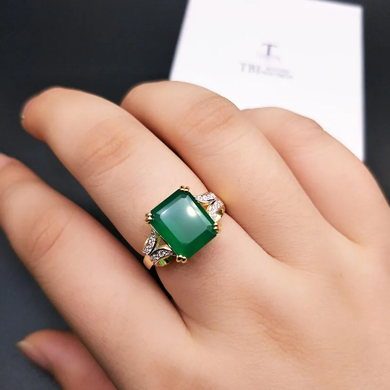 Tbj, 18ct зеленый агат, ювелирный набор, серебро 925 пробы, кольцо, подвеска, серьги для женщин, Подарок на юбилей, вечерние