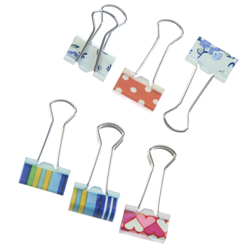 6 uds nueva llegada pequeño tamaño 38mm impreso Clips de carpeta metálicos Clip de papel para la escuela, la Oficina suministros de encuadernación Color al azar