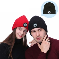 New Arrival LED Light Knitted Hat Winter Outdoors Warm Night Running Creative Lighting for Help Lamp Cap Logo