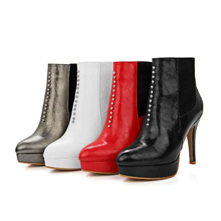 

Winter Boots Women Shoes Woman Boots Fashion High Heel Ankle Boots Faux Fur Women's Boots Pointed Toe Thin Heels Size 34-44