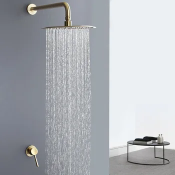

Beiluode Bathroom Showers Set Brushed Gold Shwoer Head Top Spray Control Valve System Brass Rainfall Sprayer Mixer Tap AL2002
