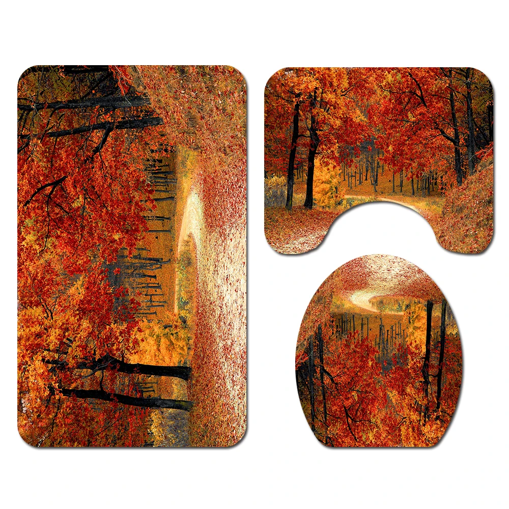 3pcs mat set B Лес Дерево принты «Cortina de» bano полиэстер ткань занавески для душа наборы занавесок для ванной комнаты с коврик декоративный экран DW055 - Цвет: 3pcs mat set B